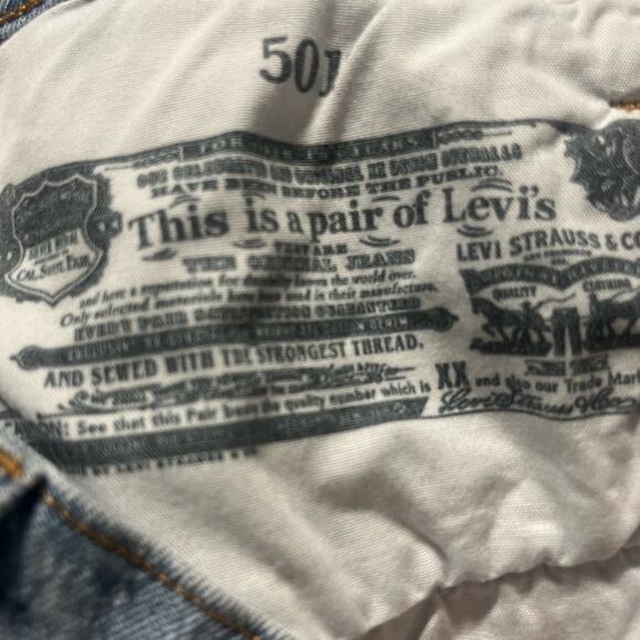 Levis 501 Original Two Toned Denim Hidden Button Front Stretch Jean Shorts 32 - Picture 7 of 10